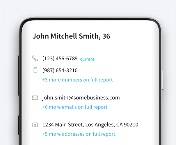 An example of EnformionGO’s API showcasing information on John Mitchell Smith