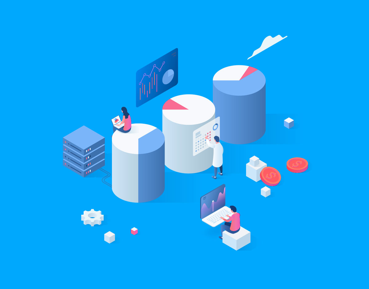 A graphic depicting marketing data developers working on API tools