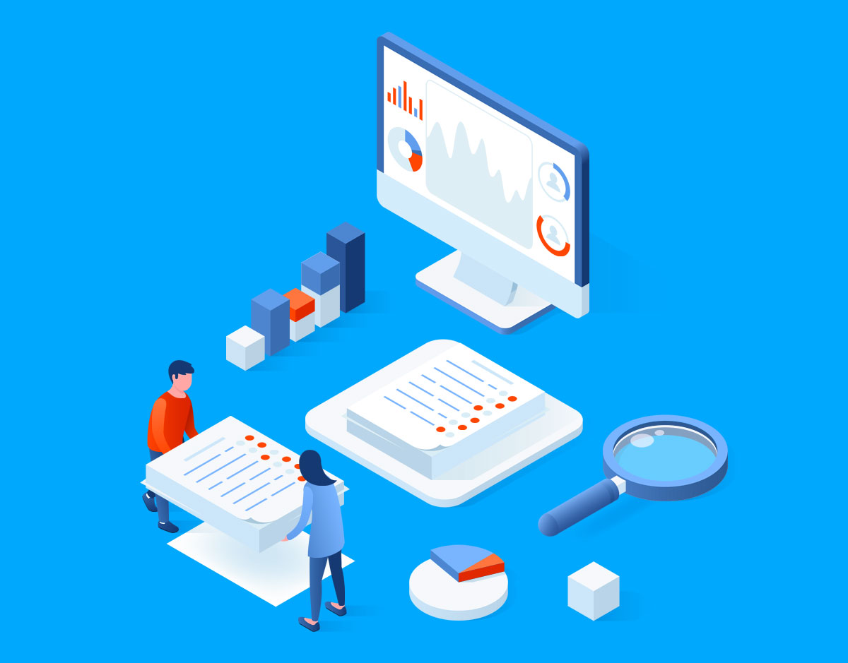 Graphic depicting data marketers working on an enhanced contact list