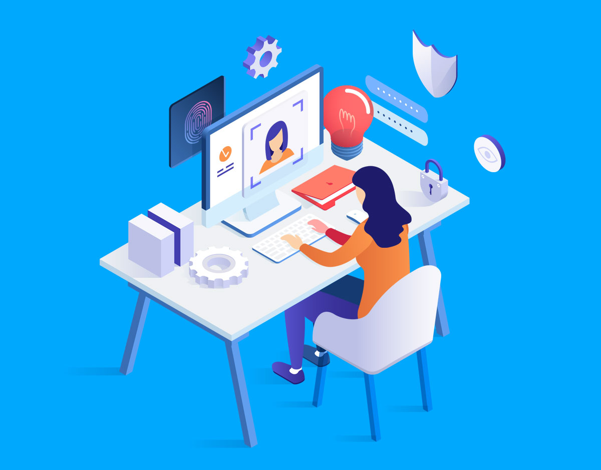A graphic depicting a woman researching identity resolution APIs