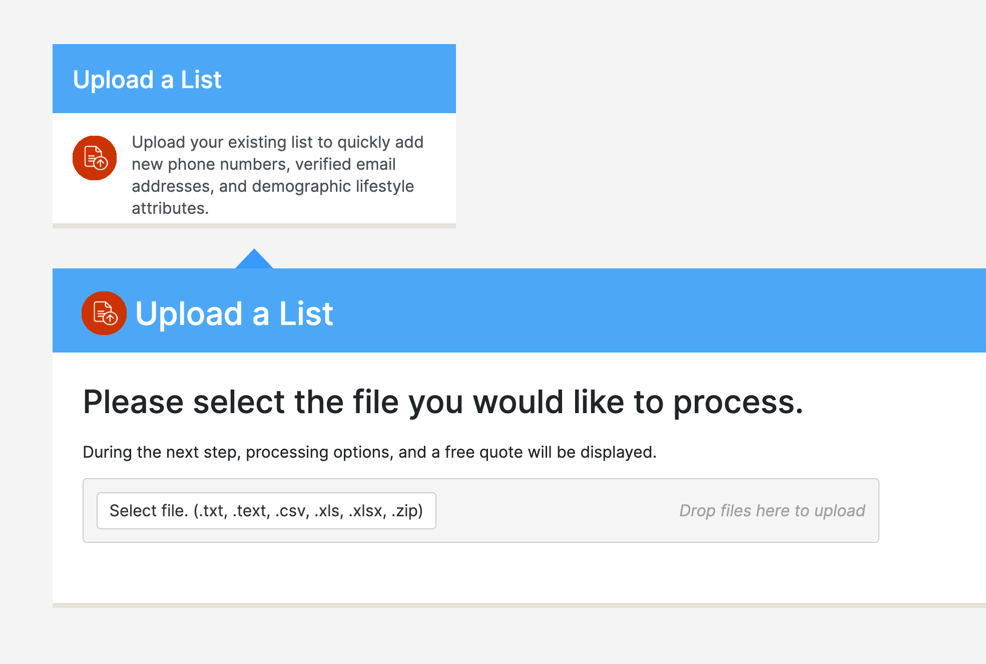 endato batch upload contact list