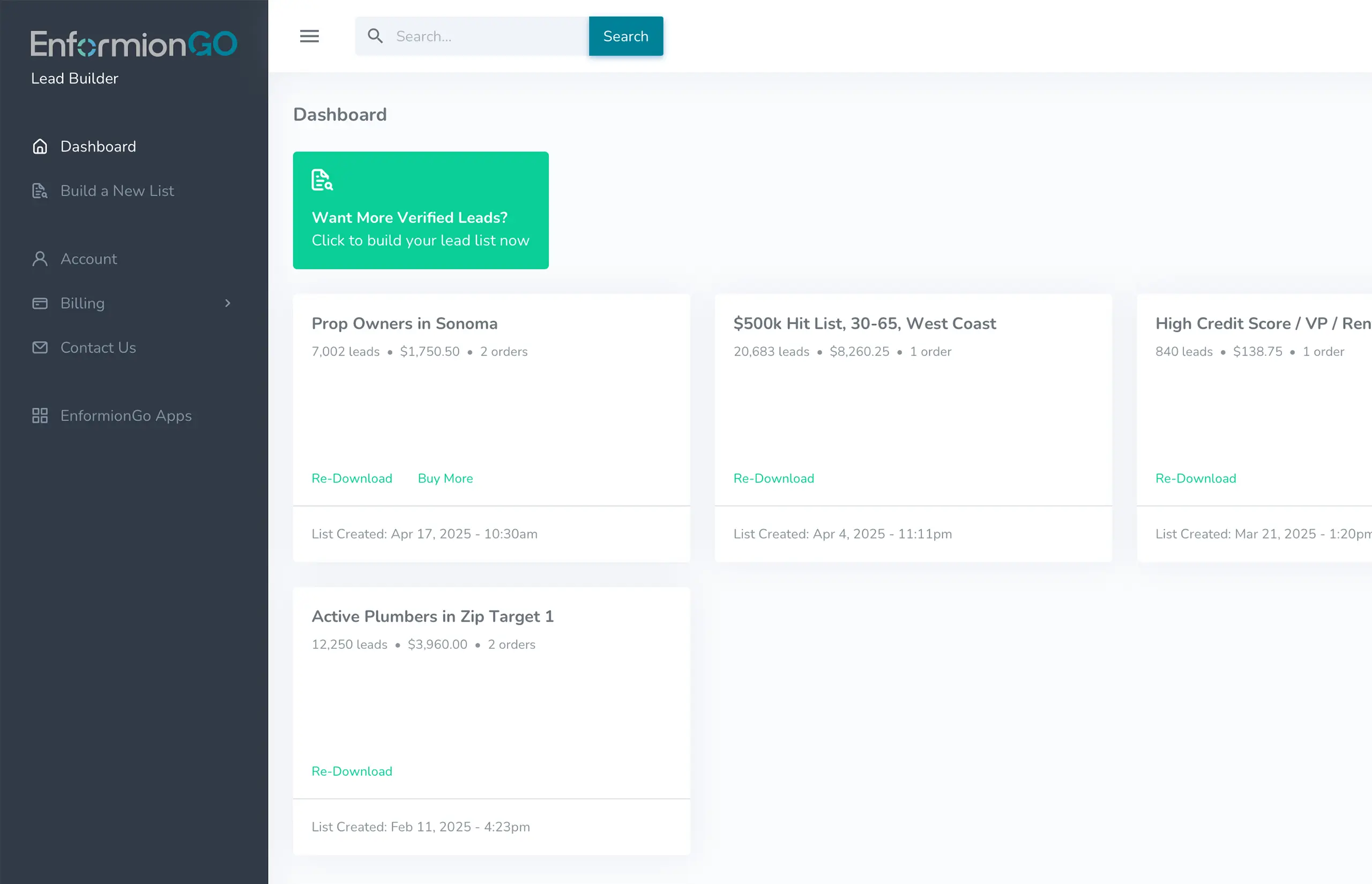 Enformiongo lead builder applicaton b2b data