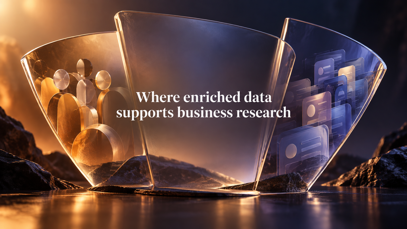 Illustration of grouped people and enriched records, titled Where enriched data supports business research